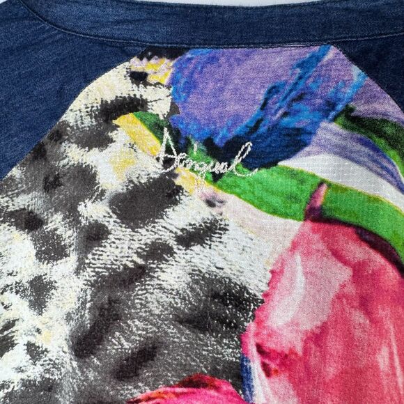 Desigual Blouse Women's Large Floral Abstract Print Boho Artwear Top Blue - Picture 6 of 15